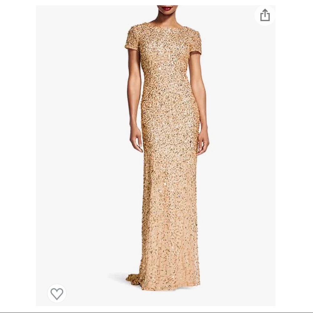 Adrianna Papell Gold Short-Sleeve Sequin Gown